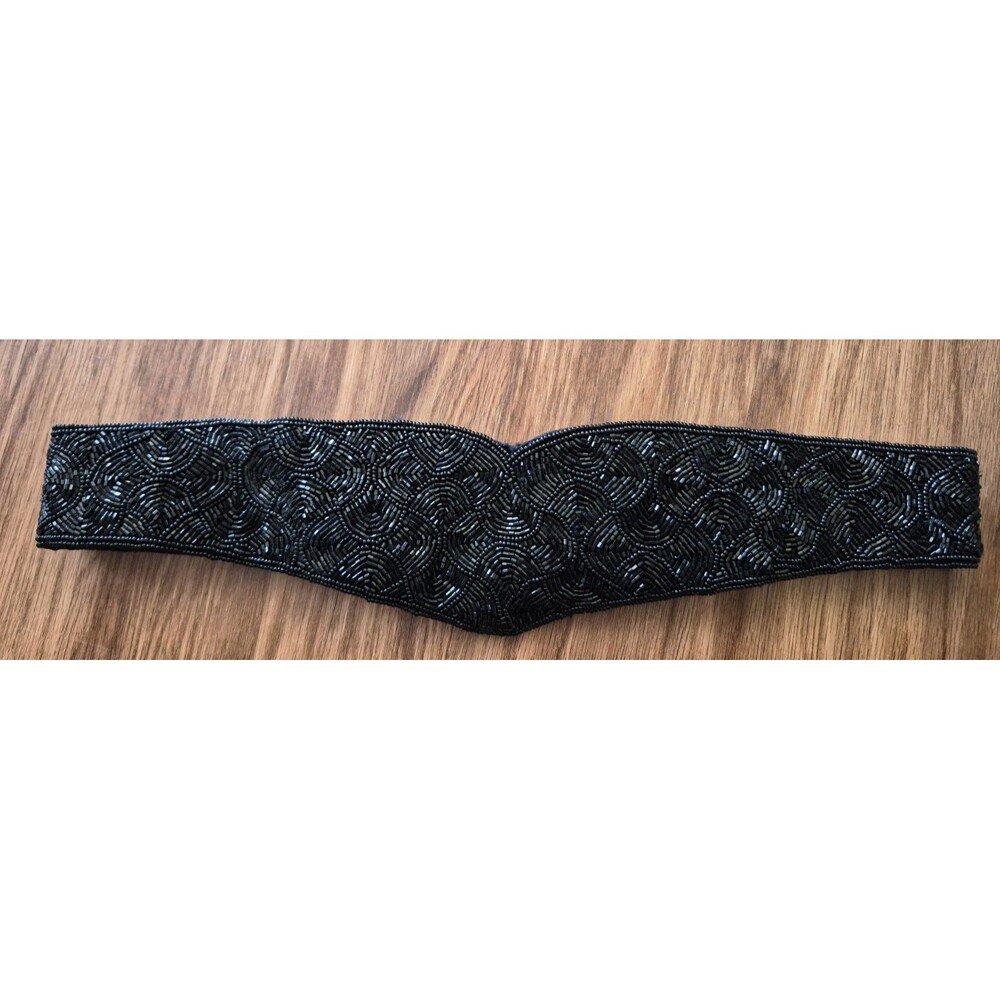 La Regale Beaded Black Belt Medium Adjust Glam Retro